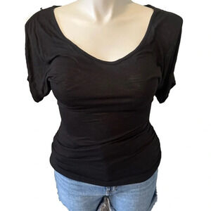 INC International Concepts Cold Shoulder Black T-Shirt Size M